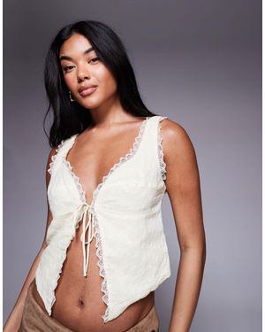 Princess Polly Merrelle Scallop Lace Trim Detail Tie Split Front Top - Gray
