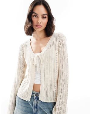 Pieces Crochet Tie Front Cardigan - White