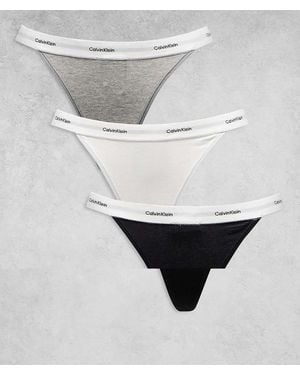 Calvin Klein Cotton Stretch Rib 3 Pack String Thongs - White