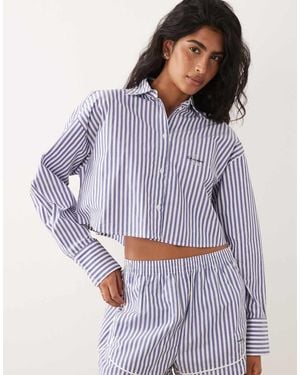 Calvin Klein Logo Co-ord Cropped Poplin Shirt - Purple