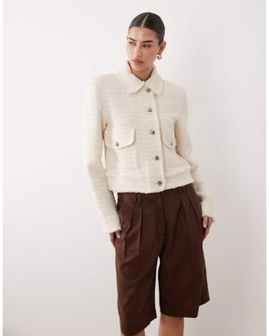 Mango Textured Button Up Jacket - Natural