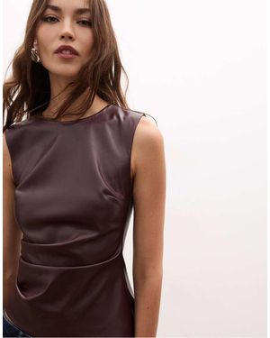 Stradivarius Sleeveless Leather Effect Top - Brown