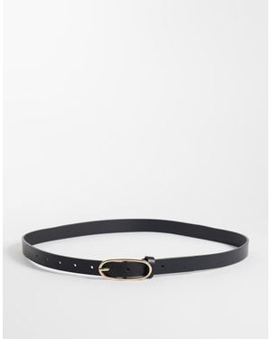 JJXX Skinny Belt With Gold Oval Buckle - White