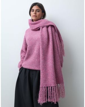 Iyal Boucle Knit Scarf Detail Oversized Sweater - Pink
