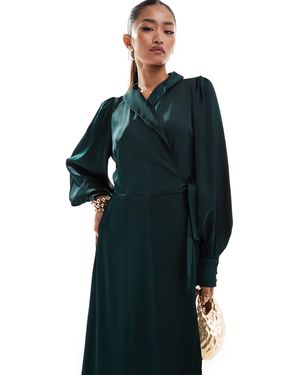 Vila Bridesmaid Satin Wrap Maxi Dress - Blue
