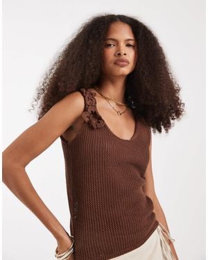 Vero Moda Crochet Knit Vest With Applique Floral Details - Brown