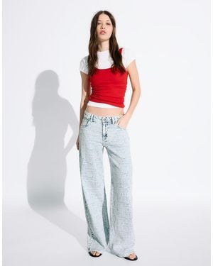Bershka Low-rise Textured Jacquard Boyfriend Jeans
