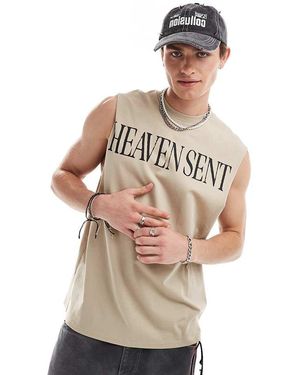 Collusion Top Senza Maniche Oversize Color Pietra Con Scritta “Heaven Sent” - Neutro