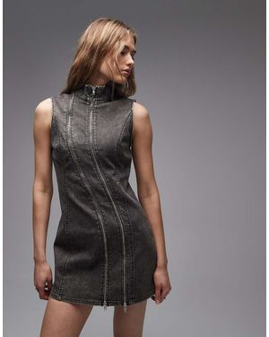 Weekday High Neck Mini Dress With Zip Detail - Grey