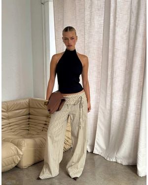 Princess Polly Seneca Cotton Wrap Tie Waist Detail Wide Leg Trousers - Natural