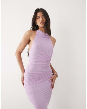 ASOS Mesh Twist Bust Detail Halter Maxi Dress With Tie Back Neck in Blue |  Lyst UK