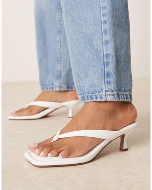 Asos Design Wide Fit Hawaii Toe Thong Kitten Heeled Sandals - Blue