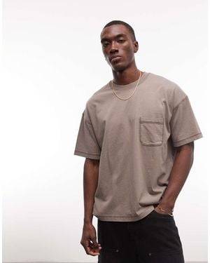 Collusion Boxy Oversized Flatlock Detail T-shirt - Brown