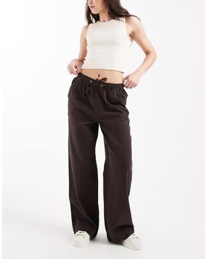 New Look Wide Leg Chambray Denim Trousers - Brown