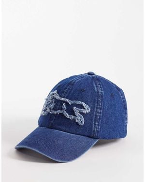 ICECREAM Gorra Vaquera Azul Añil Con Logo De Perro Corriendo Desgastado De -Azul Marino