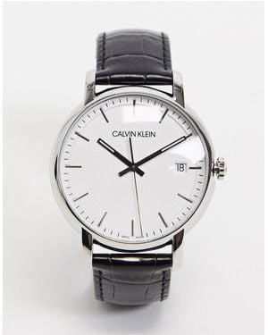 Calvin Klein Textured Strap Watch With White Dial - Black
