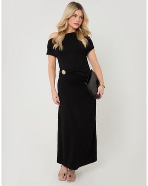 Threadbare Off Shoulder Draped Jersey Maxi Dress - Black