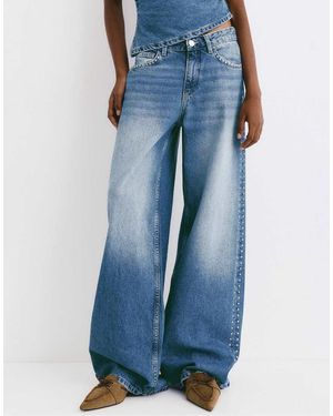 Pull&Bear Studded Wide-Leg Jeans - Blue