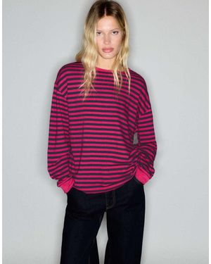 Pull&Bear Long Sleeve Striped T-shirt - Purple