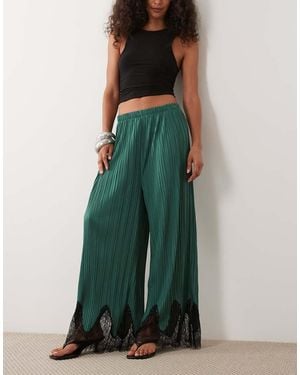 ASOS Mix & Match Plisse Straight Leg Trousers - Green