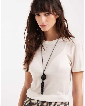 ASOS Long Corded Necklace With Tassel Pendant - Natural