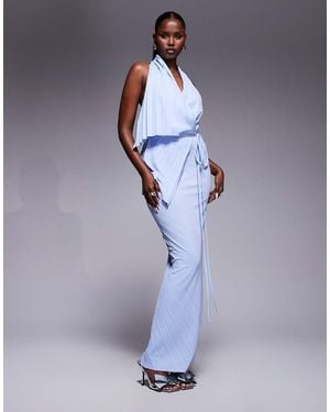 ASOS Pleated Plunge Maxi Dress With Asymmetric Wrap Detail - Purple