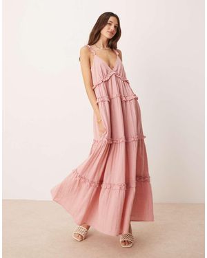 Y.A.S Tiered Ruffle Detail Cami Maxi Dress - Pink