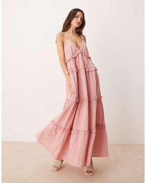 Y.A.S Tiered Ruffle Detail Cami Maxi Dress - Pink
