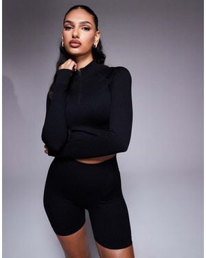 4505 Icon Seamless Rib Knit 1/4 Zip Long Sleeve Top - Blue