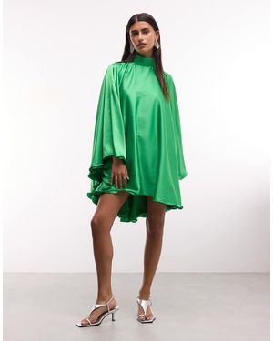 The Dolls House Vestido Mini Vaporoso Con Cuello Alto Y Espalda Descubierta Lorena Premium En Verde