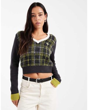 Fred Perry Trui Met V-Hals En Schotse Ruit - Zwart