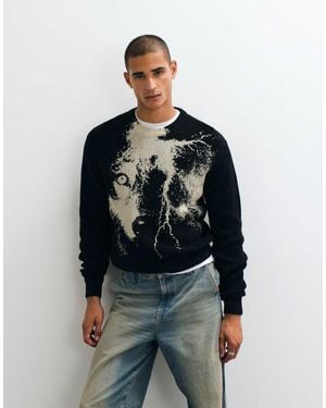 Weekday Oversized Jumper With Wolf Graphic - Blue