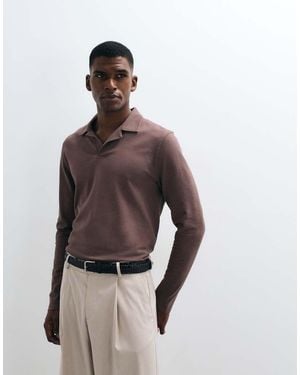ASOS Breathemaxtm Lite Regular Fit Long Sleeve Revere Polo - Brown