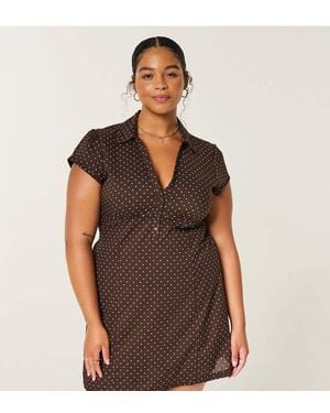 Hollister Petite Short-Sleeve Collared Shirt Dress - Brown