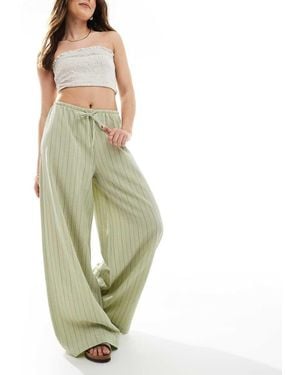 Stradivarius Linen Look Wide Leg Trouser - Green