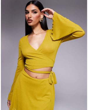ASOS Top cache-cœur d'ensemble en tulle à manches ange - chartreuse - Jaune