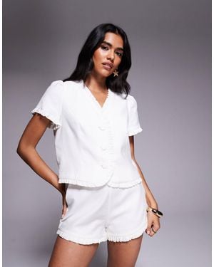 River Island Frill Linen Tailored Tank Top - White