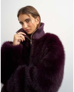 TOPSHOP Faux Fur Funnel Neck Jacket - Red
