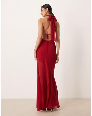 Amy Lynn Vestido Largo Con Fular Al Cuello De Chifón De - Rojo