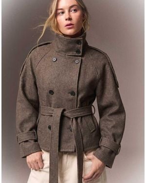 Bershka Funnel Neck Trench Jacket - Brown