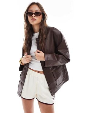 ASOS Leather Look Harrington Jacket - Brown