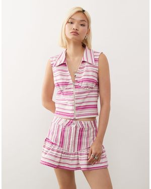 Collusion Linen Blend Top - Pink