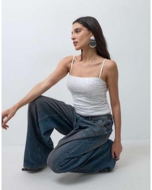 ASOS Top Con Spalline Sottili Con Paillettes Bianco Inverno - Blu
