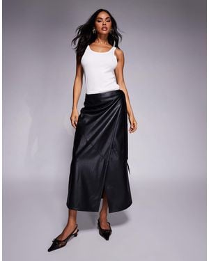 ASOS Faux Leather Wrap Midi Skirt - Blue