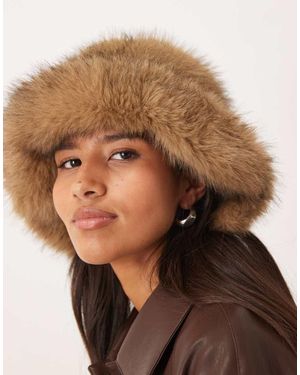 Mango Faux Fur Bucket Hat - Brown