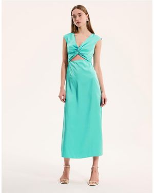 OMNES Marin Twist Front V-Neck Midi Dress - Blue