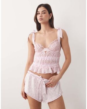 For Love & Lemons Slotted Hearts Sleep Short Co-Ord - Pink