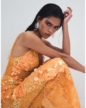 ASOS Sheer Lace Cami Maxi Dress With Placement Embellishment - Orange
