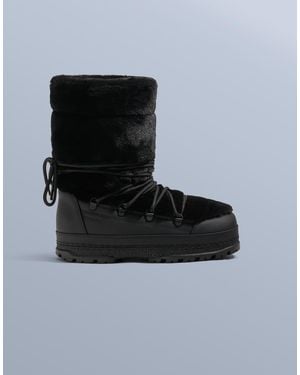 Oysho Lace-up Technical Faux Fur Boots - Black