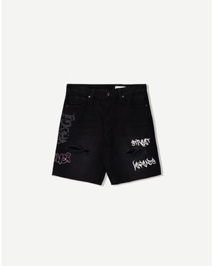 Bershka – jeans-bermudashorts - Schwarz